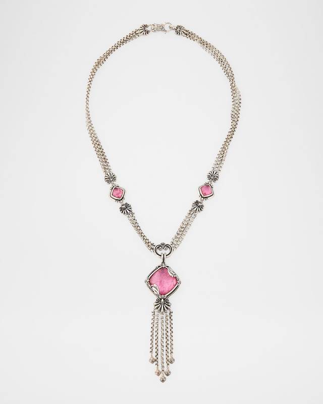 Ivy Sterling Silver Strawberry Quartz and Rock Crystal Necklace, 18"
